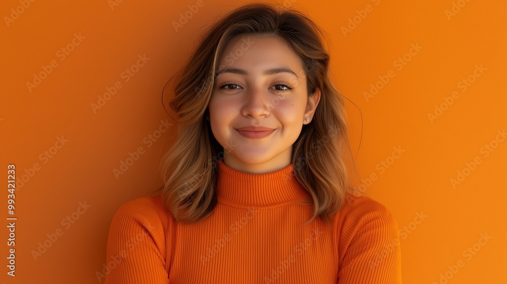 Confident Woman in Orange - Minimalist Portrait on Bold Background Confident Woman in Orange - Minimalist Portrait on Bold Background