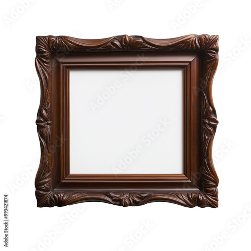 antique wooden empty photo frame isolated on transparent background