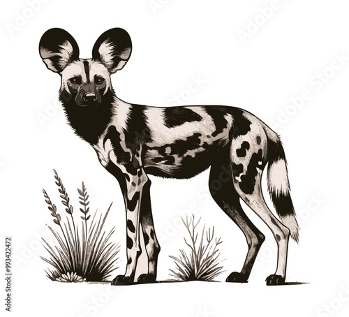 African wild dog hand drawn vintage vector