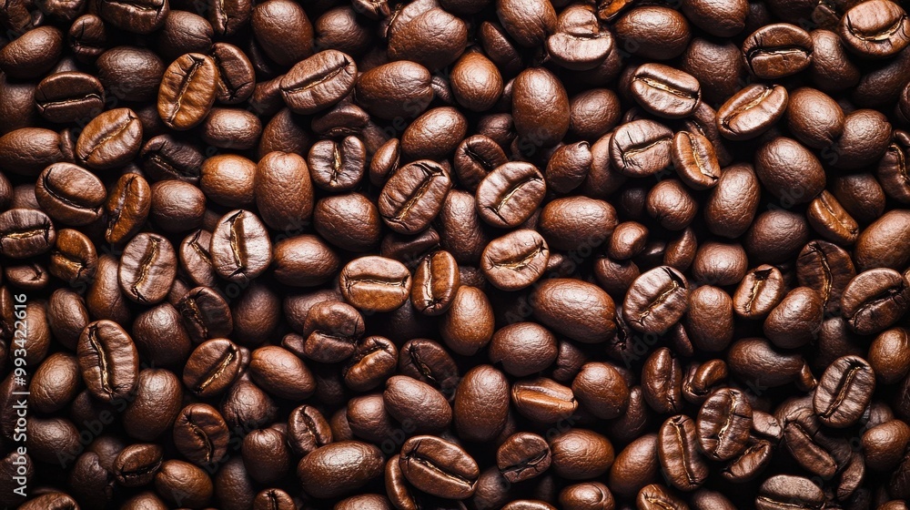 Fototapeta premium Close-Up of Coffee Beans Symbolizing Richness and Quality in Beverage Preparation