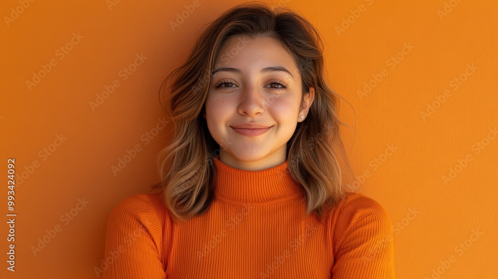 Confident Woman in Orange - Minimalist Portrait on Bold Background Confident Woman in Orange - Minimalist Portrait on Bold Background