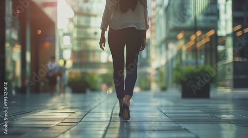 Woman Walking in City Street during Golden Hour - Urban Lifestyle and Leisure Photography