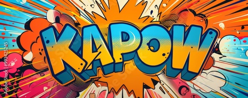 Colorful pop art background with "KAPOW" inside. Comic book style, Explosion theme, Vibrant vector