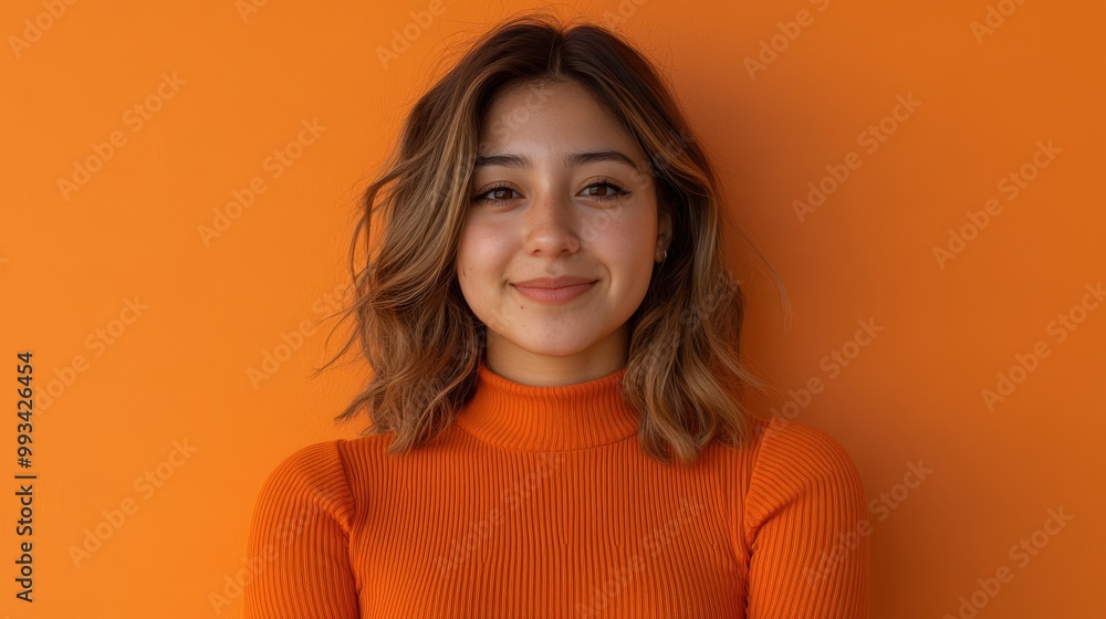 Confident Woman in Orange - Minimalist Portrait on Bold Background Confident Woman in Orange - Minimalist Portrait on Bold Background
