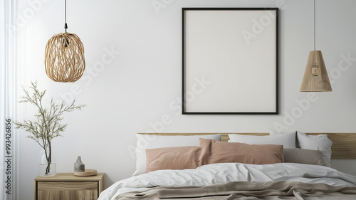 Fototapeta Naklejka Na Ścianę i Meble -  blank square frame on a white wall in a bedroom