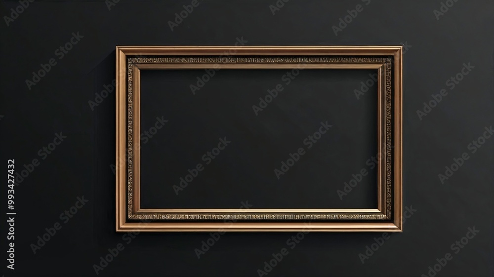 Photo Frame on Black Wall, Minimalist Background Photo Frame on Black Wall, Minimalist Background