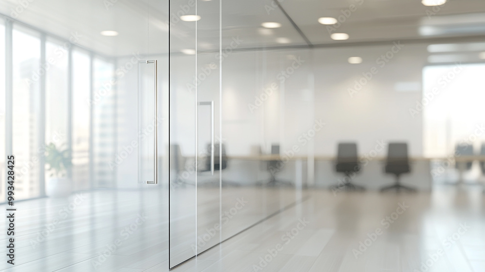 Blurred office interior background with a blurry modern white and glass business space