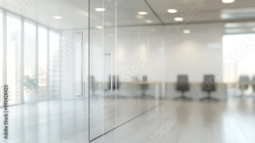 Wallpaper Mural Blurred office interior background with a blurry modern white and glass business space Torontodigital.ca