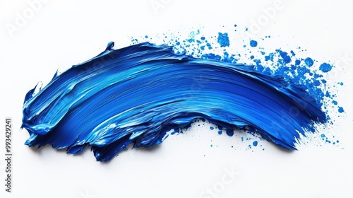 Hand-painted stroke of blue paint on a white background