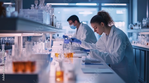 Health care researchers working in a medical laboratory