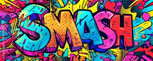Wallpaper Mural Playful pop art background with "SMASH" text. Dynamic patterns, Comic book style, Colorful vector Torontodigital.ca