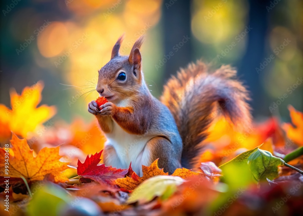 Playful Squirrel Gathering Nuts in Autumn Forest Surrounded by Colorful Leaves and Natural Beauty Playful Squirrel Gathering Nuts in Autumn Forest Surrounded by Colorful Leaves and Natural Beauty