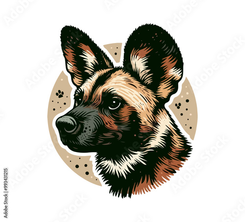 African wild dog hand drawn vintage vector photo