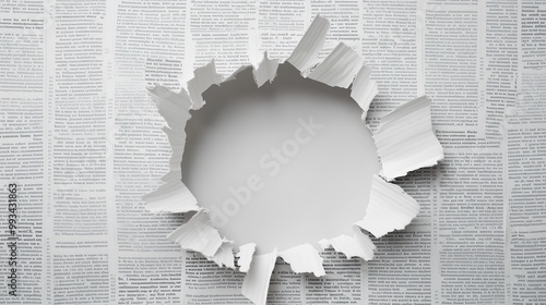 Wallpaper Mural ragged white hole breaking through newspaper Torontodigital.ca