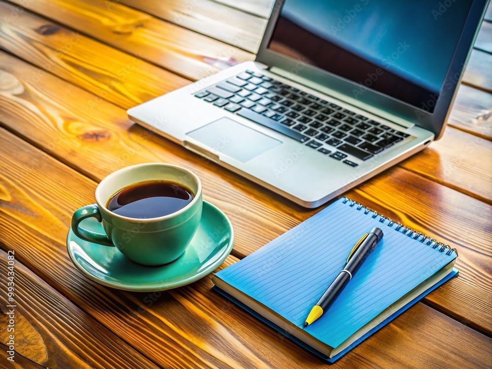 Professional Business Consultation Setting with Notepad, Laptop, and Coffee on a Wooden Desk