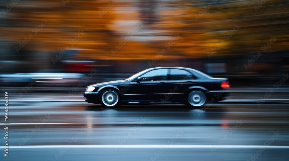 Obraz premium Dynamic Image of a Car Speeding Past with Motion Blur for High-Octane Visuals