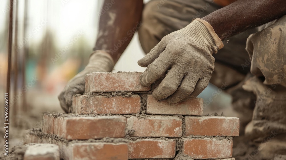 Close-up of a Construction Worker Laying Bricks - Perfect for Construction Industry Articles and Marketing Materials Close-up of a Construction Worker Laying Bricks - Perfect for Construction Industry Articles and Marketing Materials