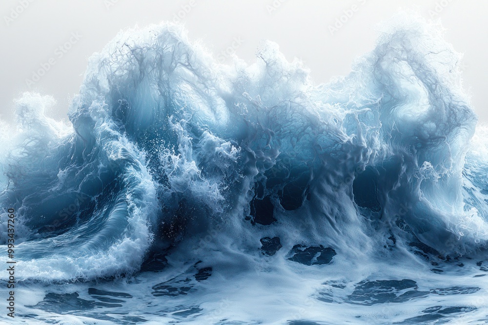 Fototapeta premium Massive ocean wave crashing with dramatic white foam and swirling water captured in mid-motion Generative AI
