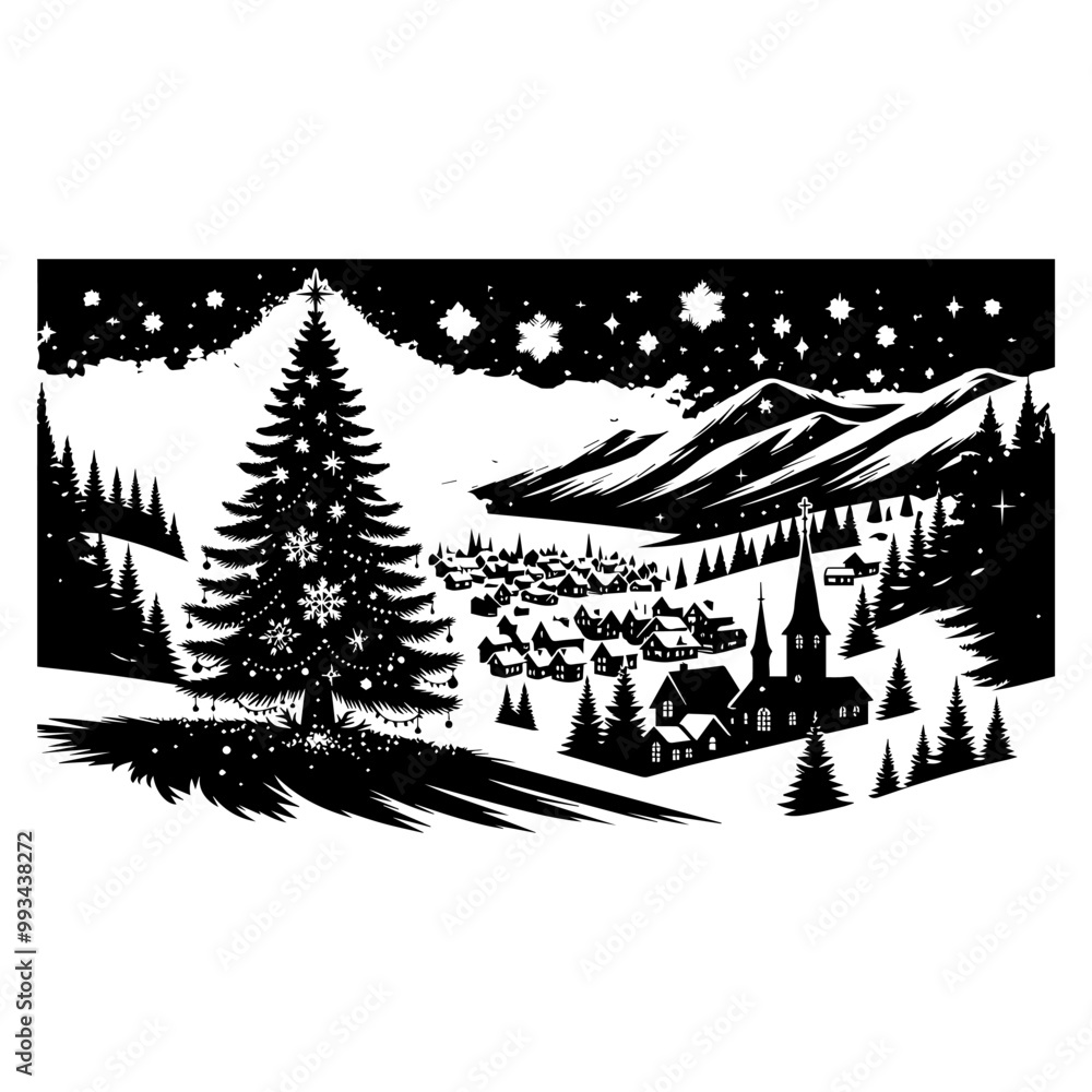 Naklejka premium Christmas Tree Silhouette Vector Illustration