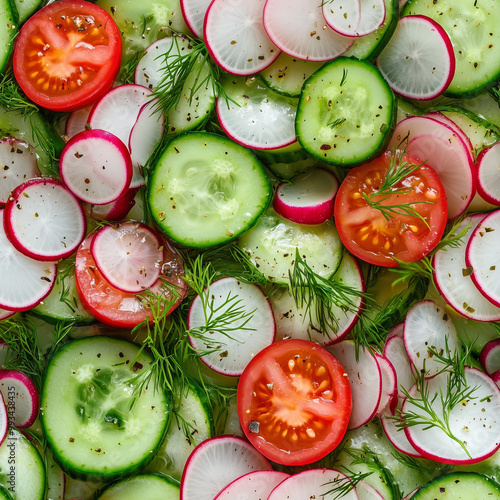 Fresh tomato and cucumber salad seamless pattern