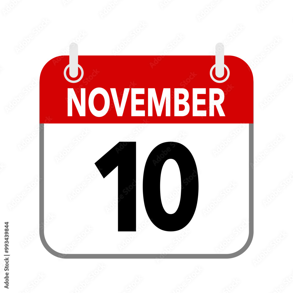 10 November, calendar date icon on white background. 10 November, calendar date icon on white background.
