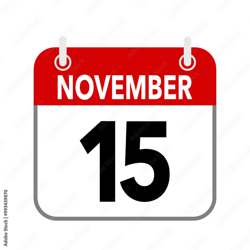 15 November, calendar date icon on white background. 15 November, calendar date icon on white background.