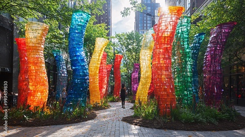 Colorful Glass Sculptures in Urban Park photo