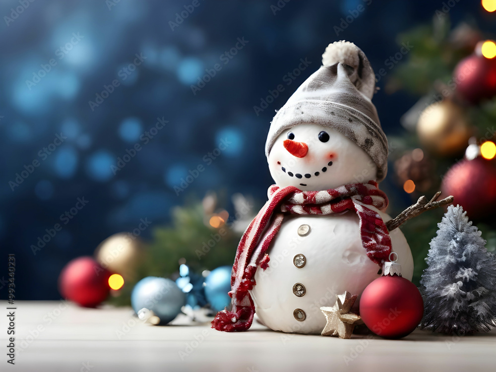 Obraz premium Snowman and Christmas tree decoration background banner