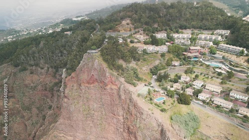 A drone view of the viewpoint on Cabo Girao located on the cliff on the Madeira Island, Portugal