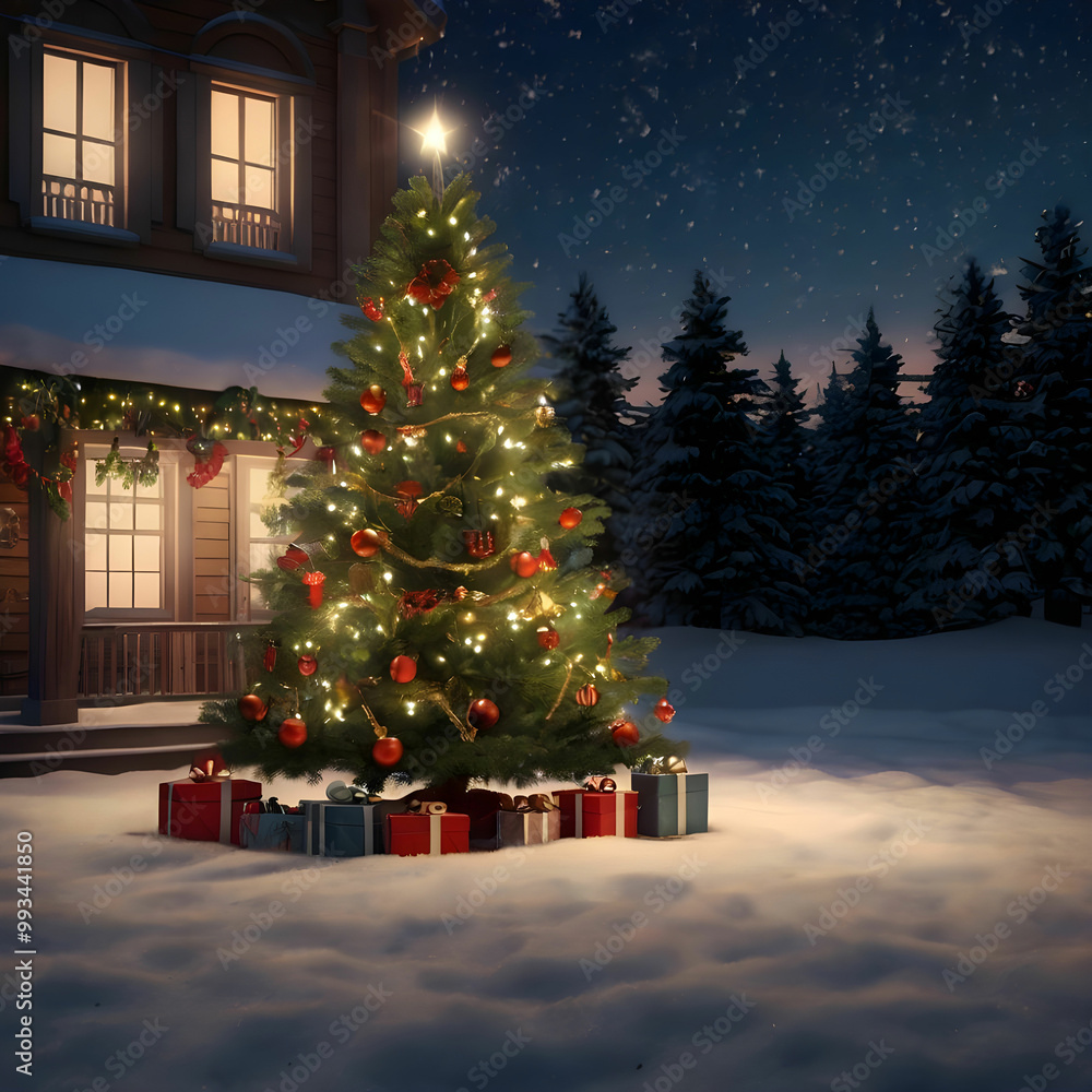 Obraz premium 3D Rendering of a Christmas Night Scene
