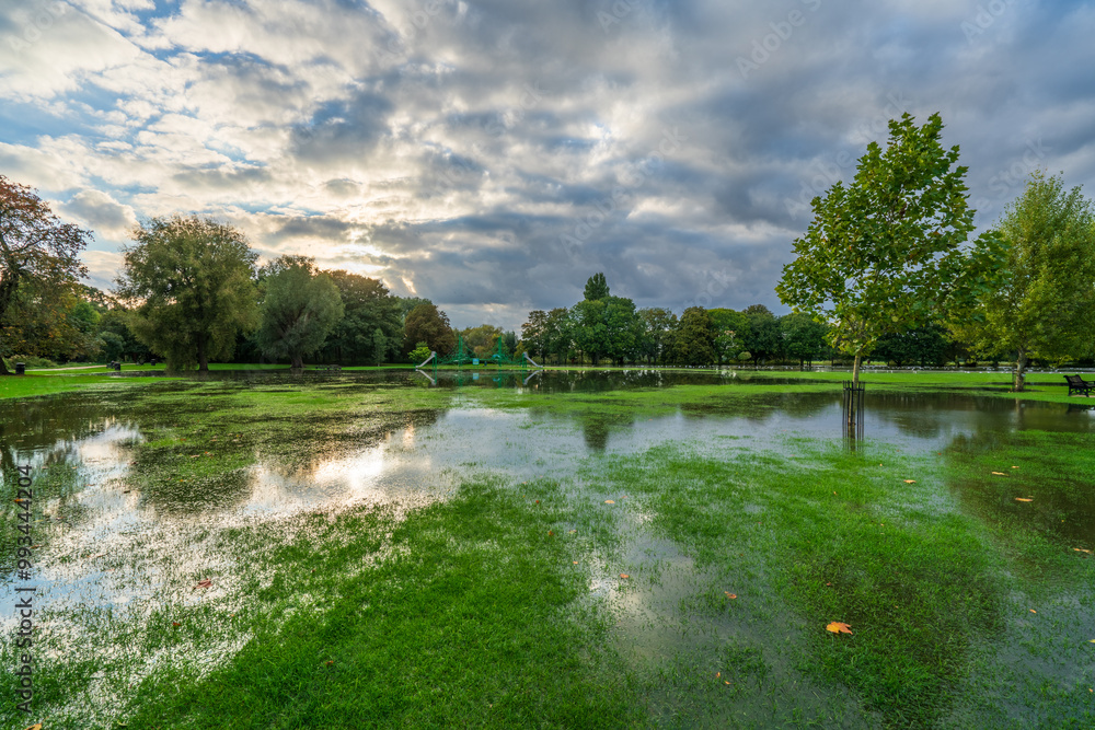 Godmanchester recreation park flooded after heavy rains in Cambridgeshire. UK Godmanchester recreation park flooded after heavy rains in Cambridgeshire. UK