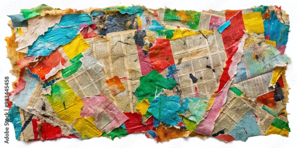Naklejka premium Ripped newspaper texture showcasing weathered paper with frayed edges and faded print for design use