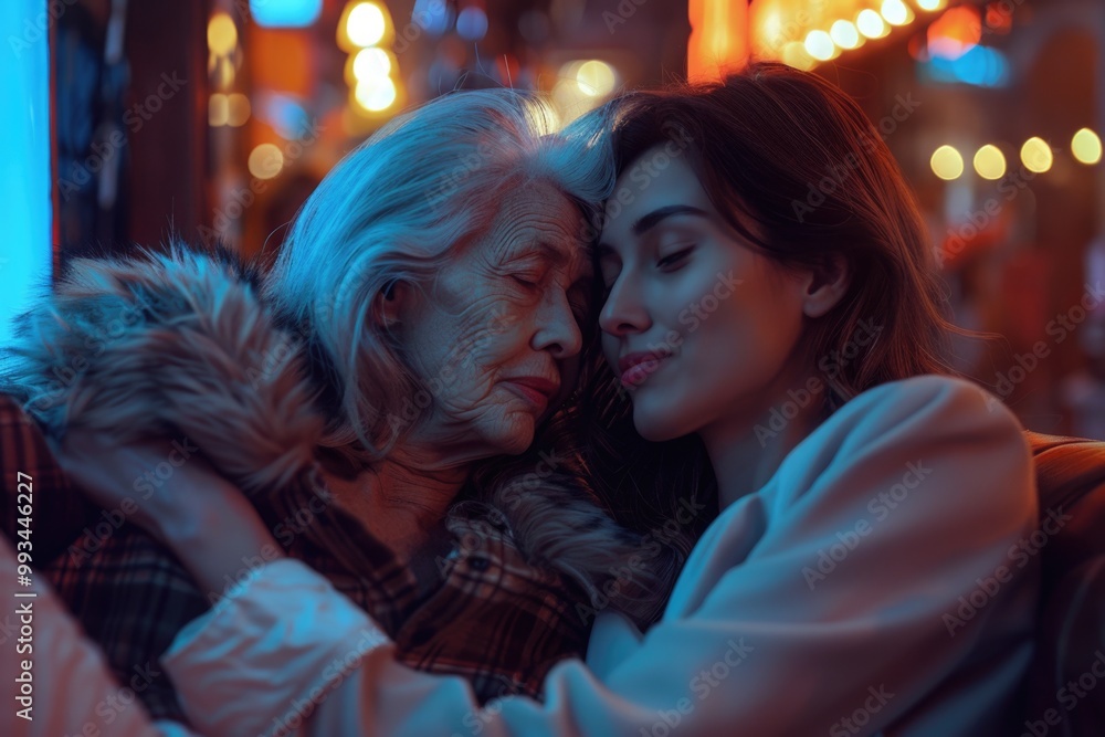 A heartwarming scene of two women showing affection and support A heartwarming scene of two women showing affection and support