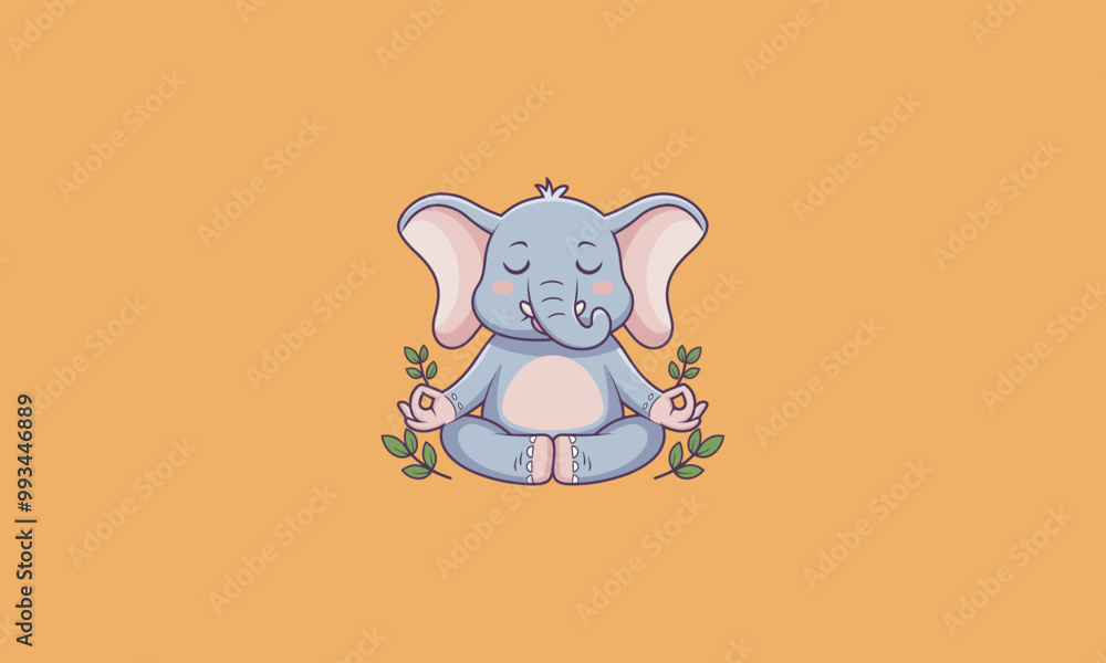 Meditating elephant sitting peacefully with leaves around. Meditating elephant sitting peacefully with leaves around.