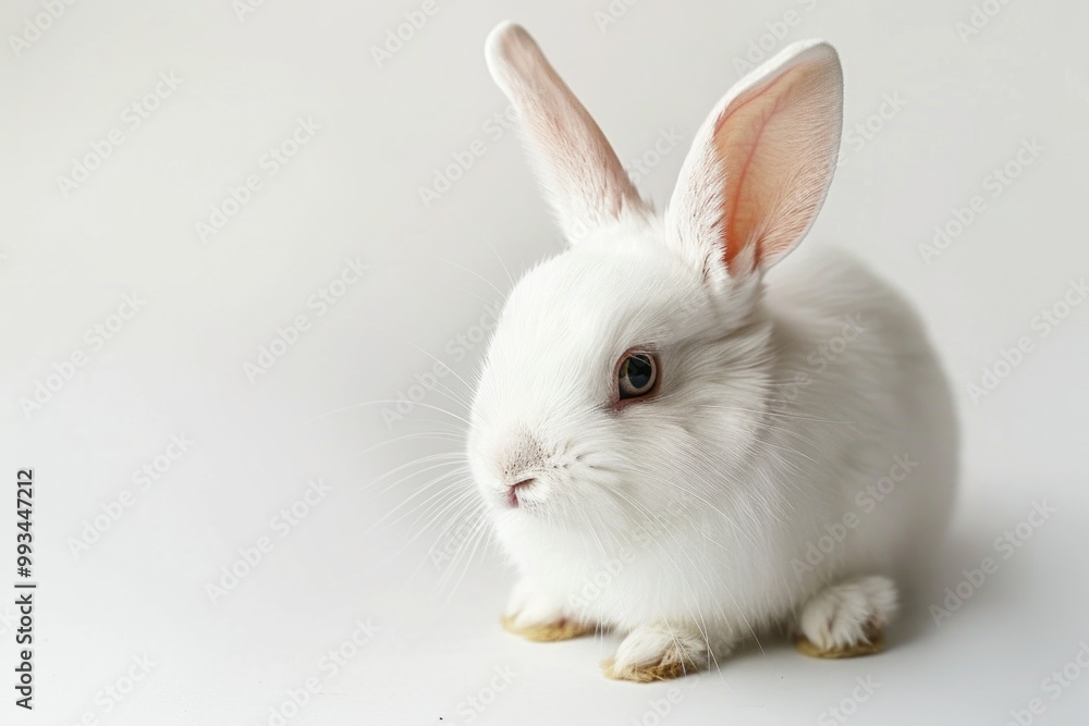 A white rabbit sitting on a white surface A white rabbit sitting on a white surface