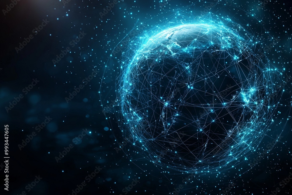 Globe of the earth and a digital world with blocks of data and virtual connections Globe of the earth and a digital world with blocks of data and virtual connections