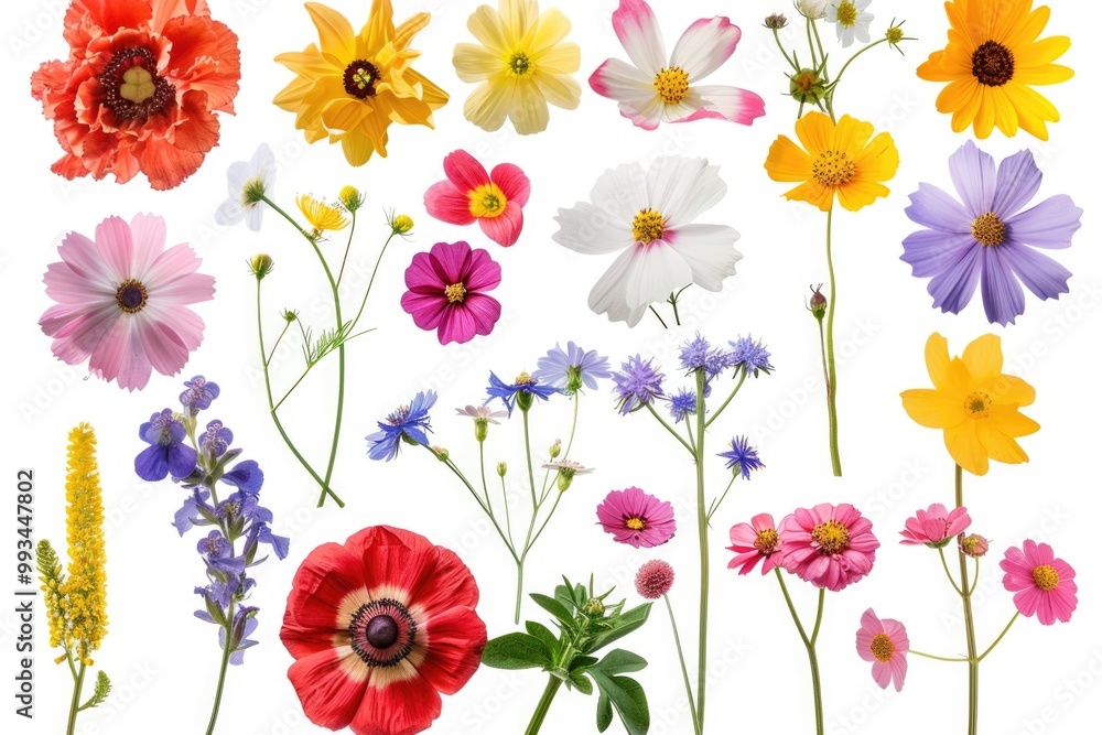 A bouquet of colorful flowers against a clean white background A bouquet of colorful flowers against a clean white background