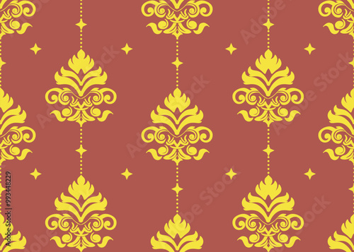 seamless pattern, Damask pattern,  Reddish pink and gold color, vector illustration elegant for textile, fabric, decoration, bedding, wall decoration, luxury