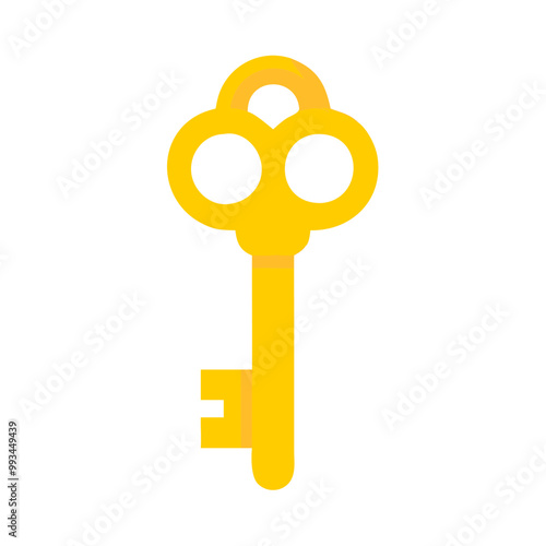 Golden Magical Key Icon in Yellow