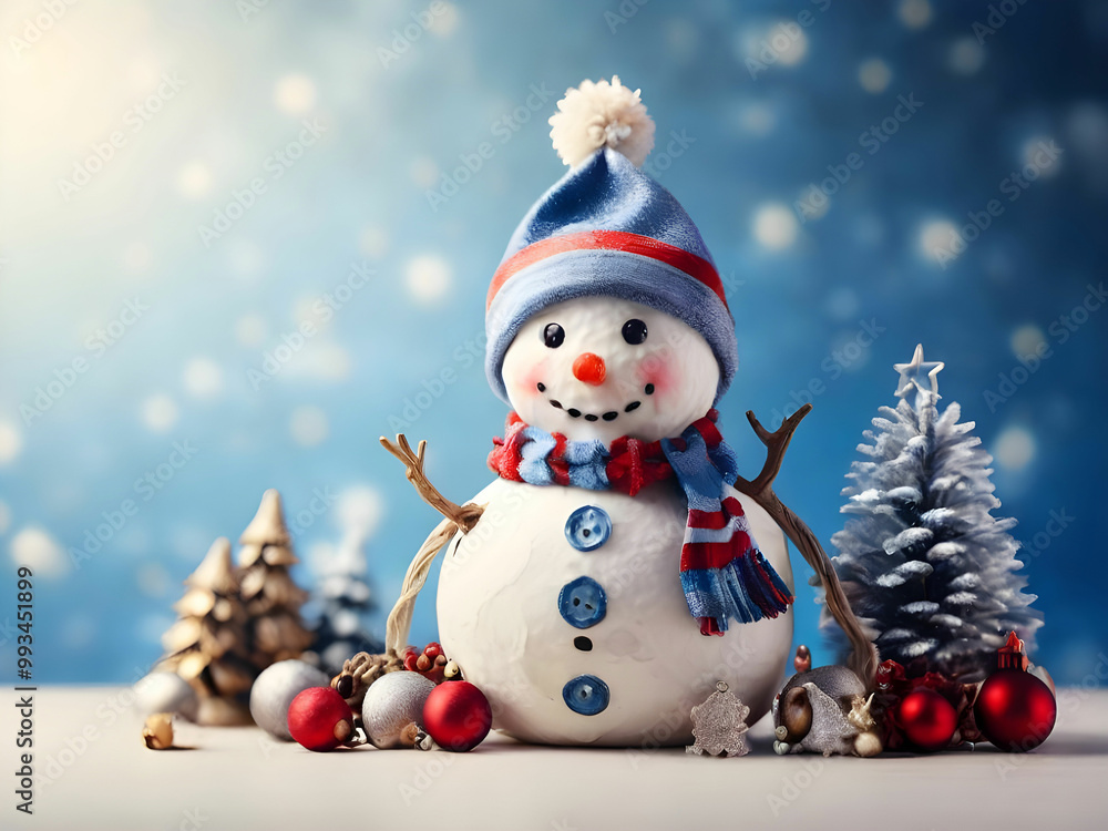 Snowman and Christmas tree decoration background banner Snowman and Christmas tree decoration background banner