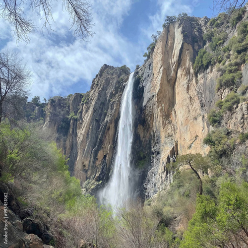 waterfall in the mountains photo