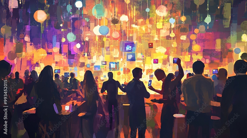 A digital painting of a virtual social media event A digital painting of a virtual social media event
