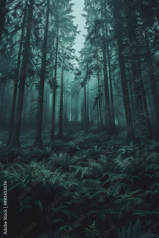 Obraz premium A dense forest with many tall trees