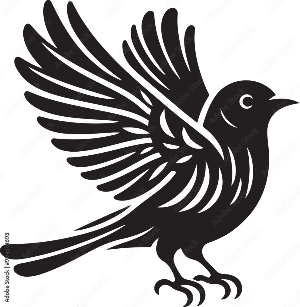Fototapeta premium Black bird silhouette vector illustration, solid white background