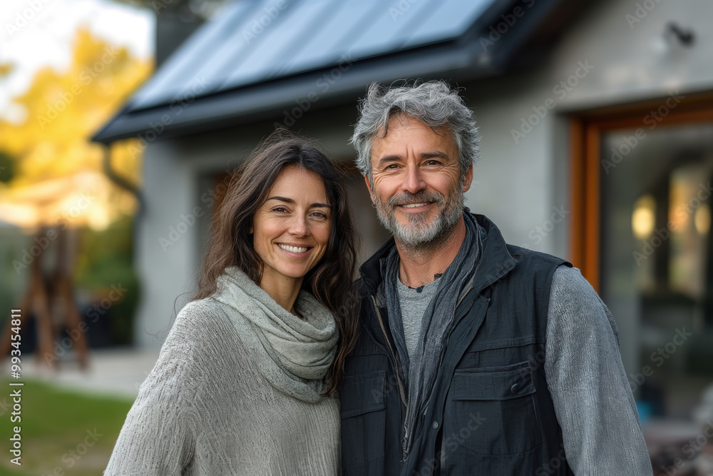 Happy couple sustainable home Happy couple sustainable home