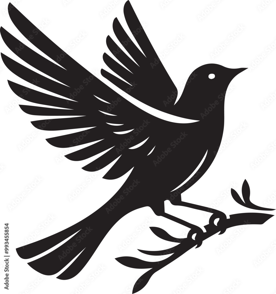 Obraz premium Black bird silhouette vector illustration, solid white background