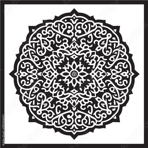 Intricate Moroccan-Inspired Black and White Square Tile Pattern Design: Elegant Geometric Motifs