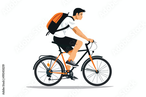 asian man riding bicycle isolated