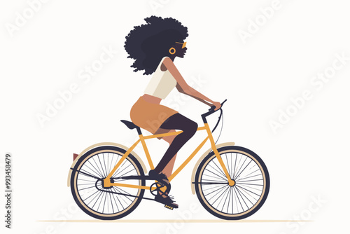 black woman riding bicycle isolated