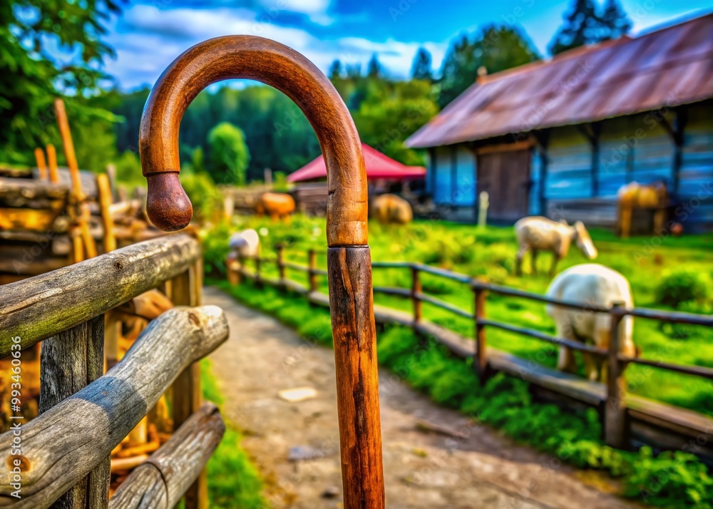 Rustic Wooden Shepherd's Crook: Traditional Farm Tool for Animal Herding and Rural Decor Inspiration Rustic Wooden Shepherd's Crook: Traditional Farm Tool for Animal Herding and Rural Decor Inspiration